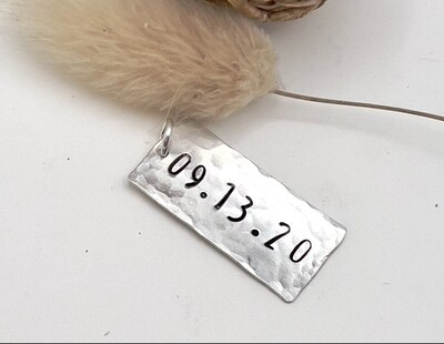 Sterling Silver Charm with Date, Custom Date Charm, Add on Charm, Birthdate Charm, Special Date Gift,Hand Stamped, Date Jewelry,Wedding Date - image1